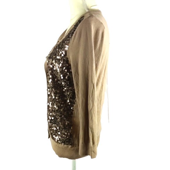 Talbots Women Sequins Snap Sweater Cardigan Long Sleeves Size L Color Tan - Picture 4 of 9